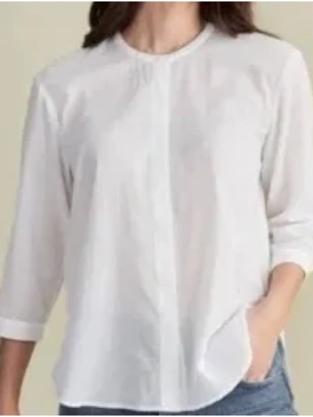 JENNI KAYNE White James Linen Blend Collarless Top Shirt M Classic Timeless